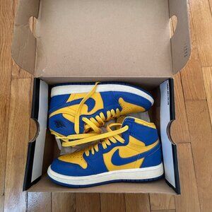 Nike Jordan 1 Retro High OG (PS), Blue and Yellow, Size 2Y